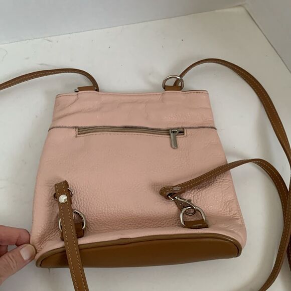 Vera Pelle Italy Pink Leather Brown Faux Leather Convertible Backpack Handbag - Picture 10 of 10